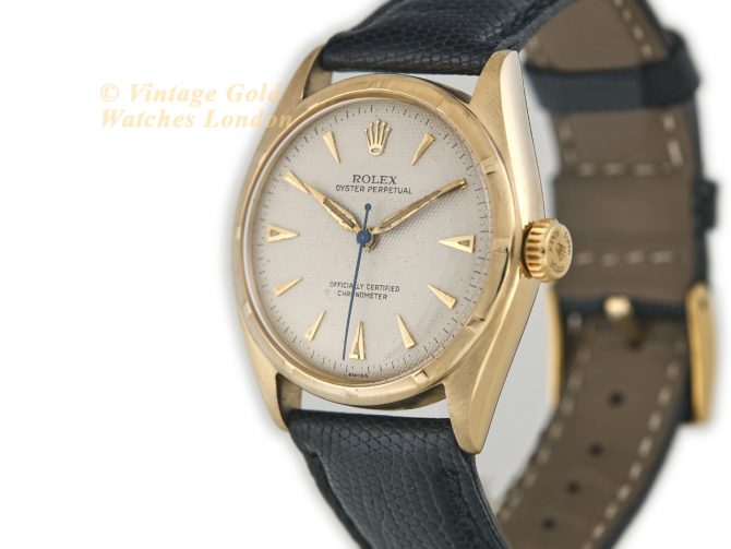 Rolex Oyster Perpetual Bubbleback Ref.6085 14ct c1952 Quilted Dial (5)