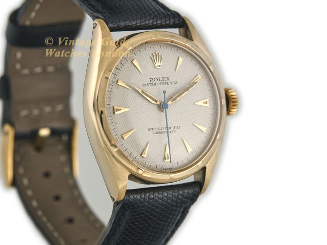 Rolex Oyster Perpetual Bubbleback Ref.6085 14ct c1952 Quilted Dial (3)