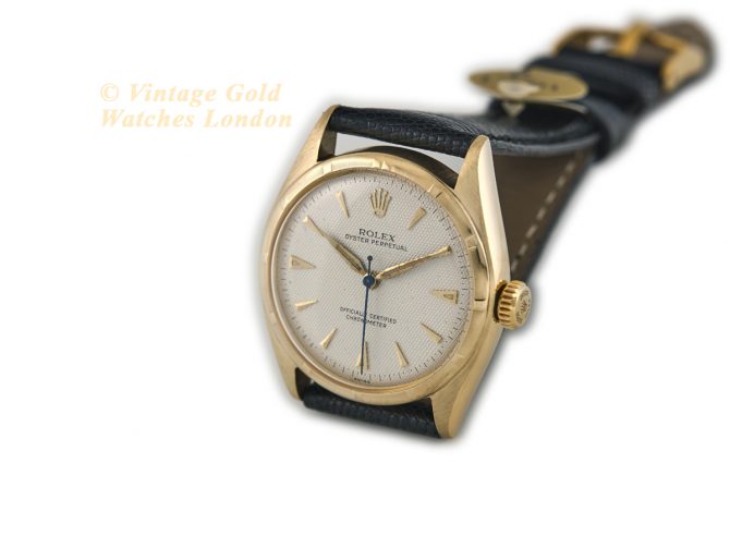 Rolex Oyster Perpetual Bubbleback Ref.6085 14ct c1952 Quilted Dial (6)