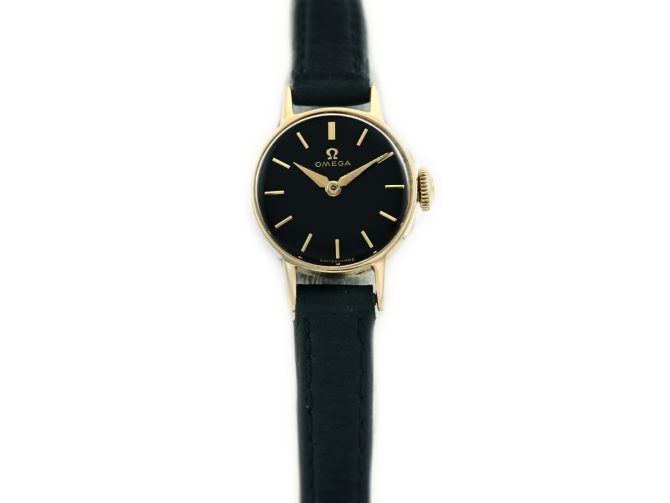 Ladies Omega Black Dial 9ct 1961 (4)