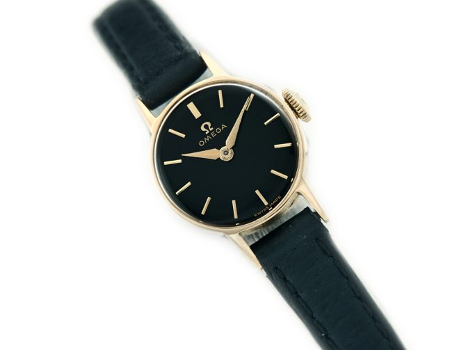 Ladies Omega Black Dial 9ct 1961 (1)