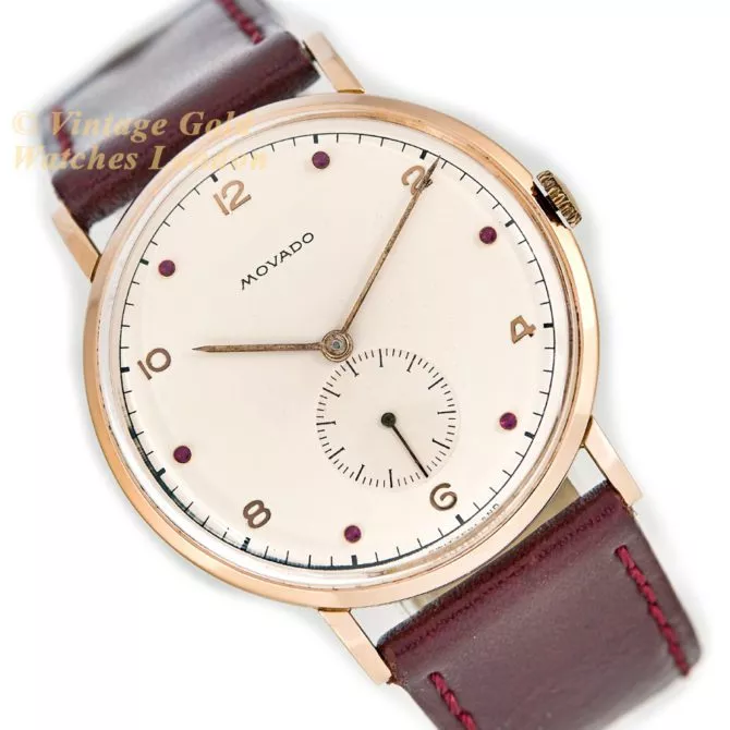 Movado Cal.470 18ct Pink Gold, Ruby Studded Dial, c1958 (15) (navigation)