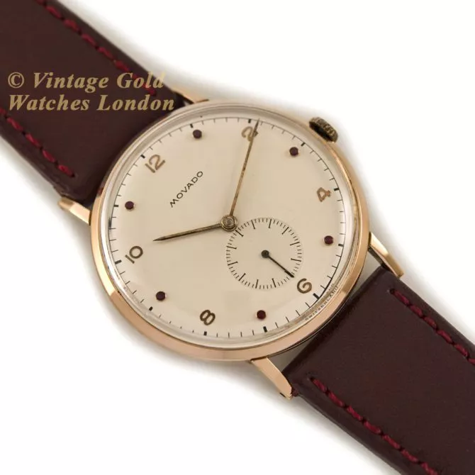 Movado Cal.470 18ct Pink Gold, Ruby Studded Dial, c1958 (29) (navigation)