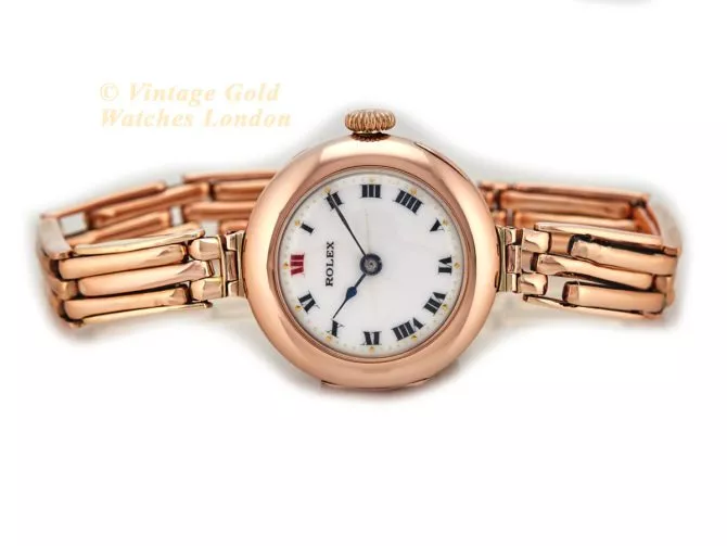 Ladies Rolex 9ct Pink Gold Porcelain Dial 1916 (13)