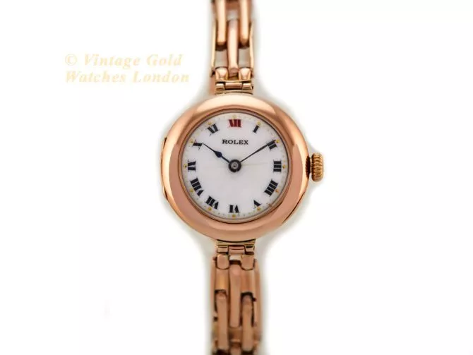 Ladies Rolex 9ct Pink Gold Porcelain Dial 1916 (7)