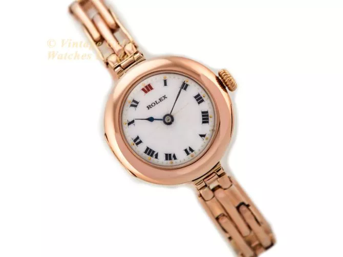 Ladies Rolex 9ct Pink Gold Porcelain Dial 1916 (1)