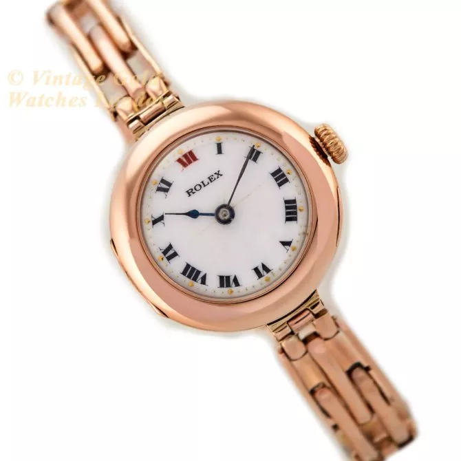Ladies Rolex 9ct Pink Gold Porcelain Dial 1916 (1) (navigation)