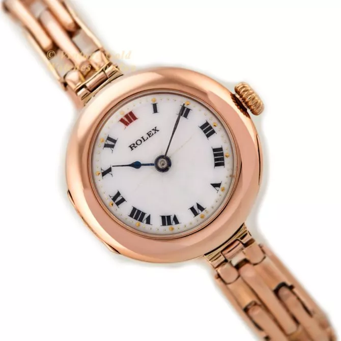 Ladies Rolex 9ct Pink Gold Porcelain Dial 1916 (23)
