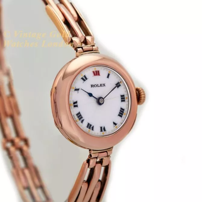 Ladies Rolex 9ct Pink Gold Porcelain Dial 1916 (5) (navigation)