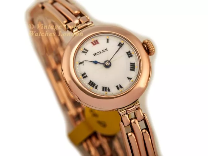 Ladies Rolex 9ct Pink Gold Porcelain Dial 1916 (3)