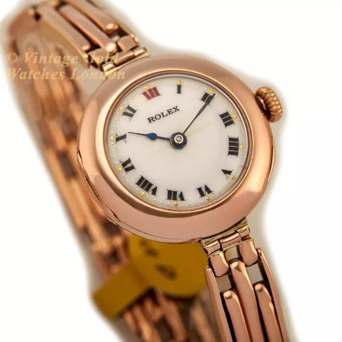 Ladies Rolex 9ct Pink Gold Porcelain Dial 1916 (3) (navigation)