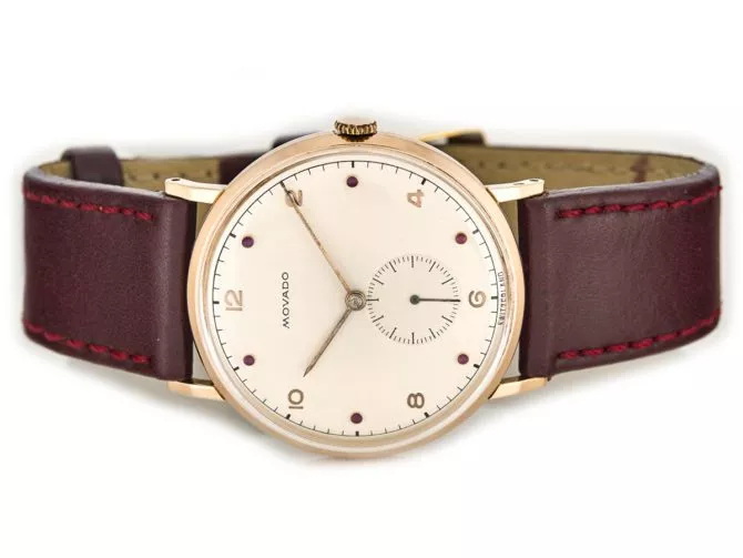 Movado Cal.470 18ct Pink Gold, Ruby Studded Dial, c1958 (4)