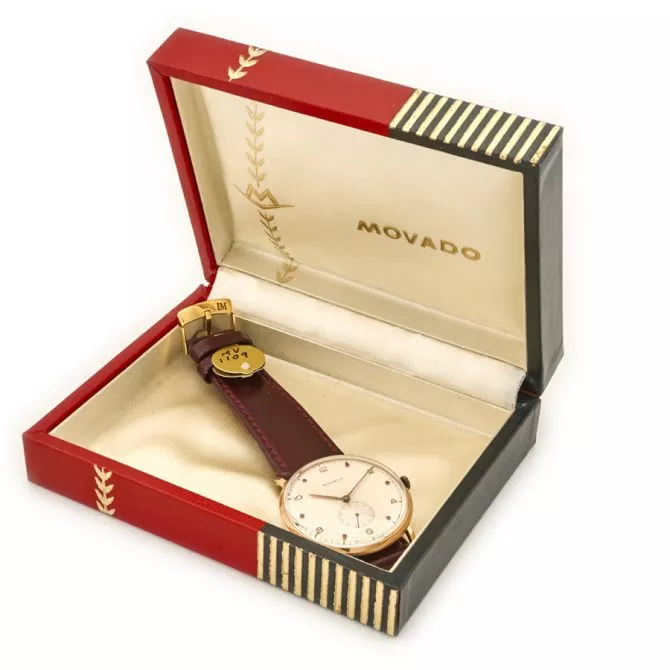 Movado Cal.470 18ct Pink Gold, Ruby Studded Dial, c1958 (39) (navigation)