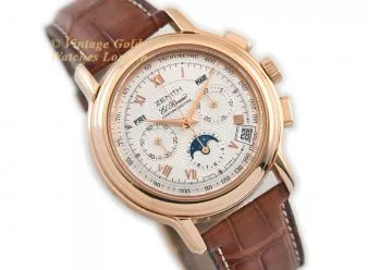 Zenith El Primero Triple Calendar Moonphase Chronograph 18ct Pink 2008 - hover